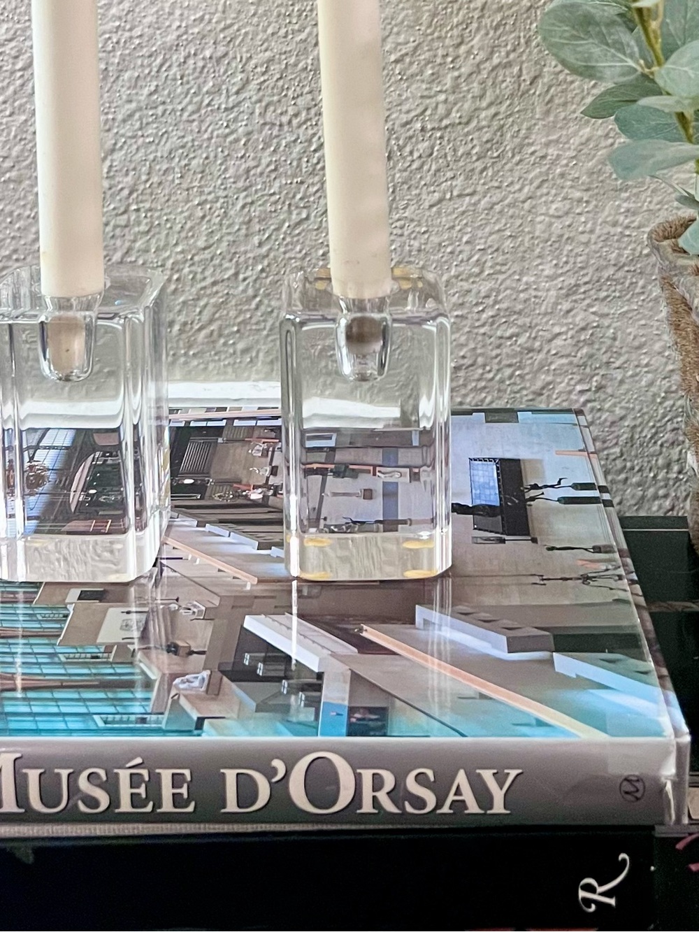 Kosta Boda Crystal Pillar Pair Candle Holders by Anna Ehrner